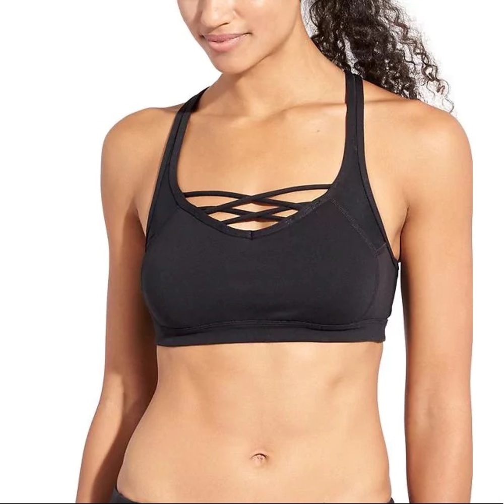 Athleta Mind Over Mat Sports Bra Black Crossover Lululemon Workout Exercise Pad